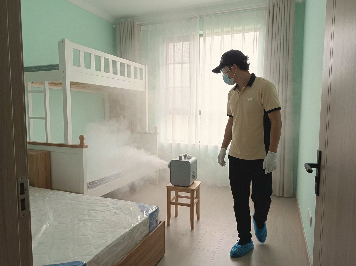 深圳南山区儿童房除甲醛:儿童房密闭雾化熏蒸除醛施工(示意图)