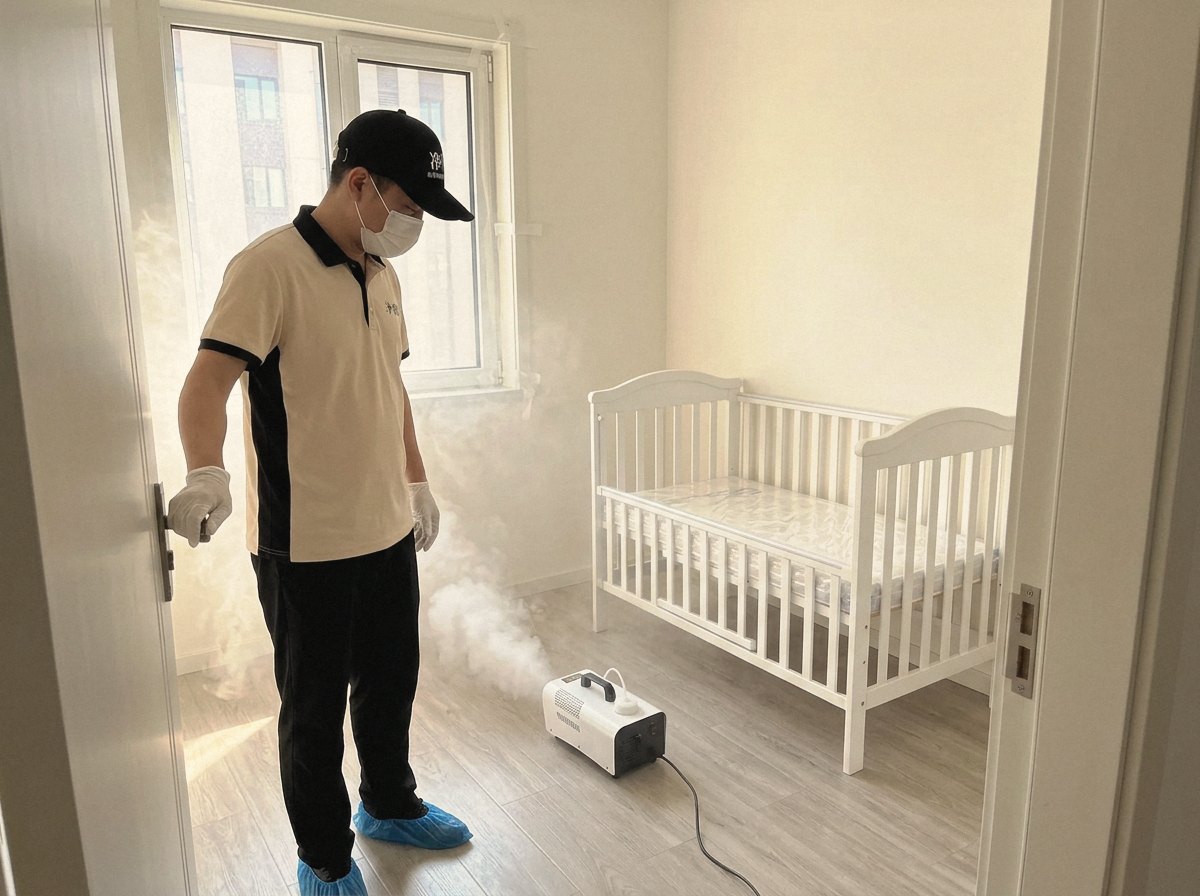 齐齐哈尔儿童房甲醛国家标准:熏蒸设备在婴儿房内工作(示意图)